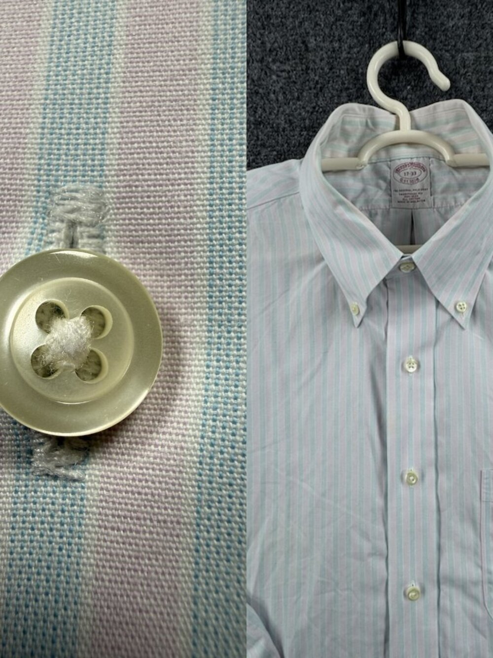 Brooks Brothers Traditional 17 33 Button-Down Striped Non-Iron Cotton Pink Shirt